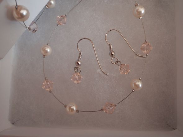 Ivory pearl/pink Jewelry sets : wedding pearl pink ivory white jewerly set nacklace earrings bridesmaids flower girl jewelry P8160811