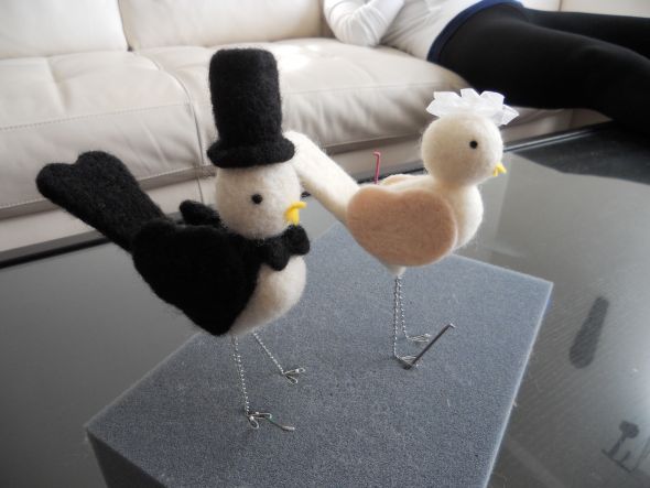 Felted Bird Cake Topper :  wedding black pink white diy reception cake topper bird felt DSCN0153