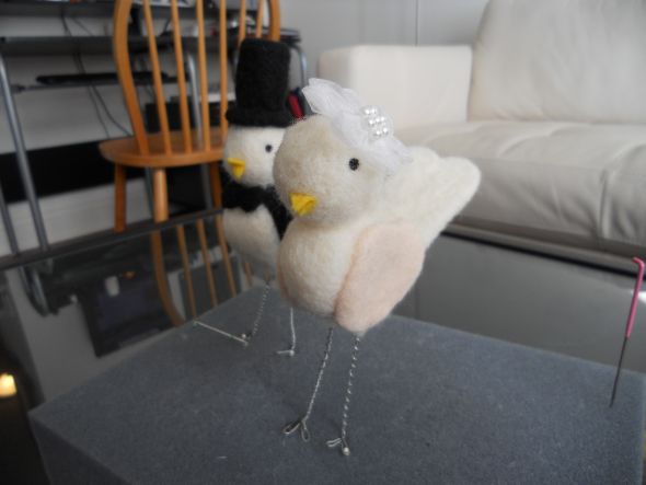 Felted Bird Cake Topper :  wedding black pink white diy reception cake topper bird felt DSCN0154