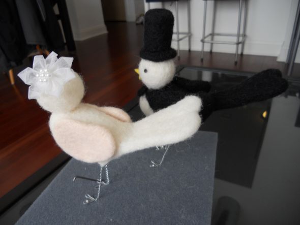 Felted Bird Cake Topper : wedding black pink white diy reception cake topper bird felt DSCN0155