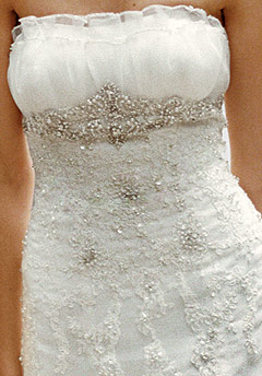Help! Does this veil comb match the look/feel of my dress? :  wedding veil comb match look and feel of my dress not sure mog help Clear Bodice Pic