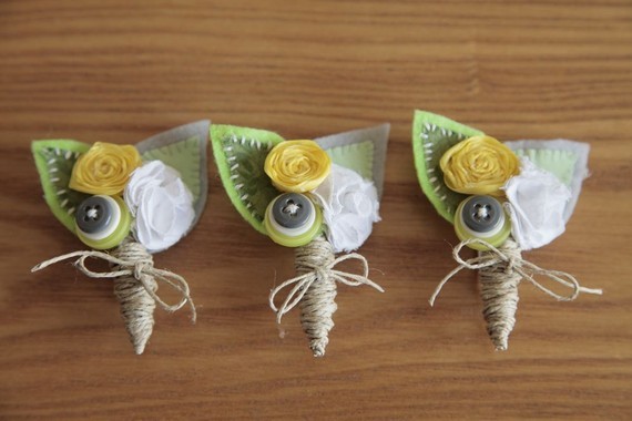 I made my own Boutonnieres :  wedding boutonnieres ceremony diy flowers green ivory silver white yellow Il 570xN.236266399