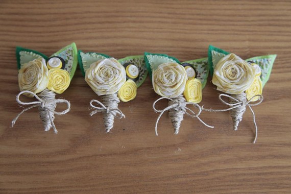 I made my own Boutonnieres :  wedding boutonnieres ceremony diy flowers green ivory silver white yellow Il 570xN.236417747