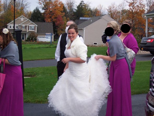 Can't believe it's over - some non-pro pics! :  wedding church purple ivory dress shrug Limo