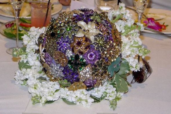 Purple Green and Gold Brooch Bouquet wedding 