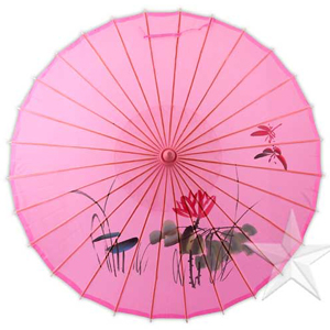What color paper parasols for canary yellow bridesmaid dresses? :  wedding paper parasols yellow hot pink canary Large Pink Hand Painted Chinese Floral Parasol