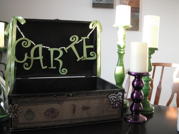 DIY Friday : wedding diy features Cardbox My DIY Cardbox (Carte=Card in french) : wedding vintage cardbox brooch destination wedding black gold green purple silver inspiration diy reception Cardbox 