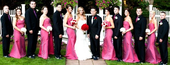 Black bridesmaid dresses pink flowers