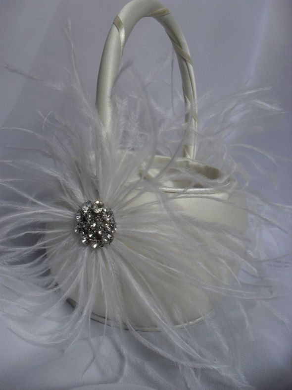 Feather ring bearer pillow and basket :  wedding feather diy pillow flower help ostrich basket FLOWER GIRL