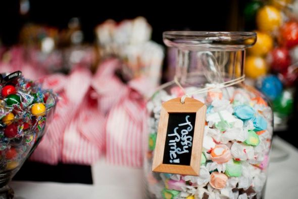 I did it all by myself :) :  wedding candy buffet black green purple red ivory diy reception Taffy