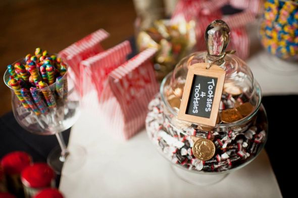 I did it all by myself :) :  wedding candy buffet black green purple red ivory diy reception Tootsie
