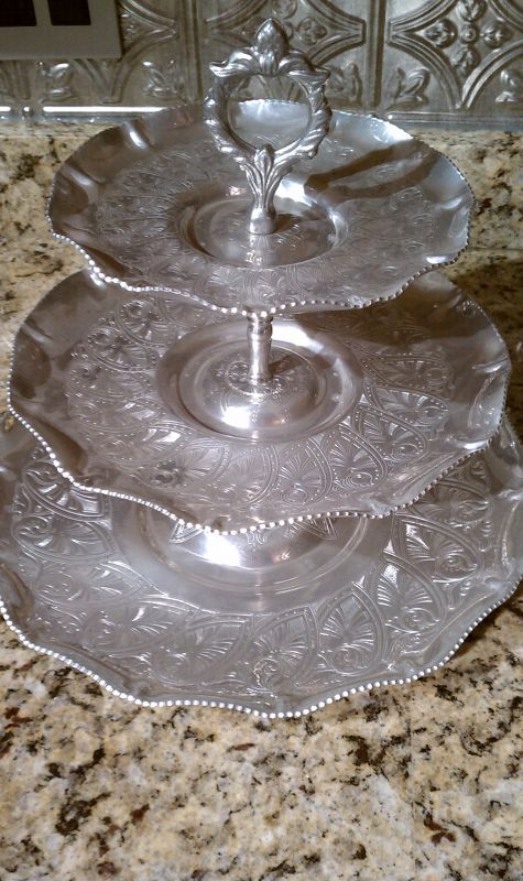 3-Tiered Cupcake Stand - (Antique) Hammered Aluminum  $25 :  wedding silver cake diy cupcake 3 tier 1 stand IMAG0321