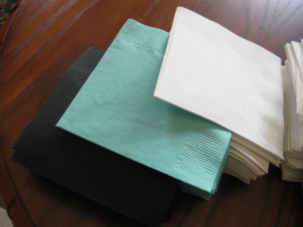 125 OPENED BEVERAGE NAPKINS IN TIFFANY BLUE BLACK AND WHITE 350 