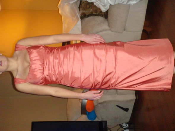 Bill Levkoff Sz 10 Salmon Bridesmaid Dress :  wedding bridesmaid dress salmon levkoff pink bridesmaids DSC03658