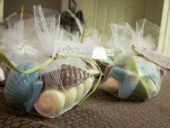 DIY Seashell candy favors :  wedding seashell candies beach wedding favors teal blue green diy Done2