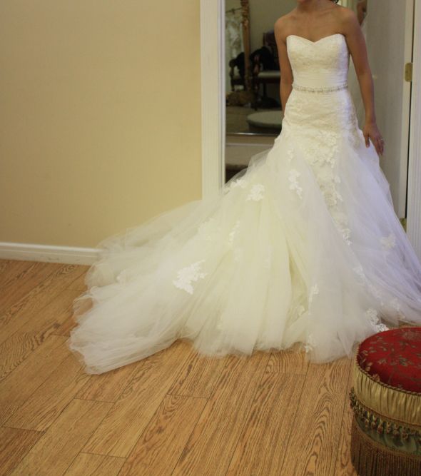 Please help me figure out which dress silhouette is best for me! :  wedding dress enzoani blue dabra lace tulle silhouette petite Fronttulle