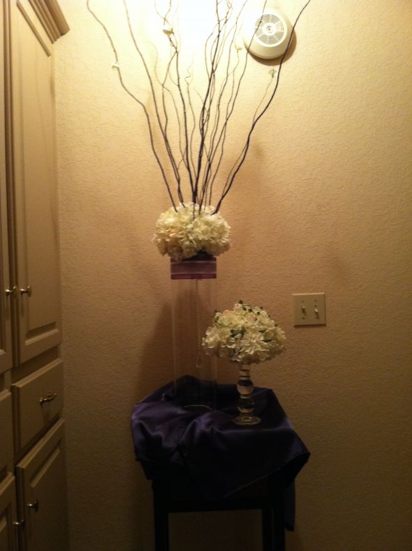 DIY Centerpiece Trial wedding centerpieces diy purple hydrangea green 