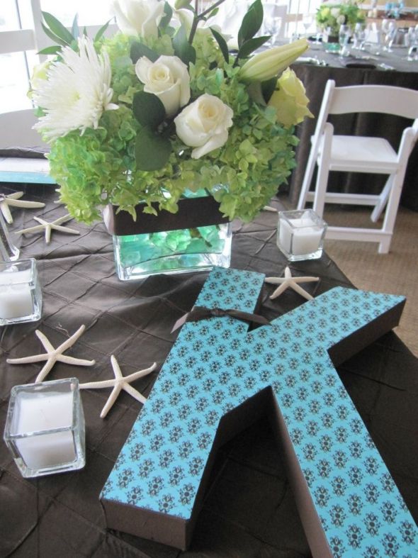Flower and Candle Centerpieces wedding centerpieces brown teal 310624 