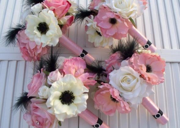 Wedding Bouquets Photos wedding anemone rose rhinestone feathers black 