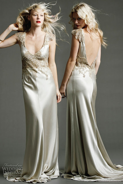 No-frills bride :  wedding simple clean chic plain no frill slip sheath backless Johanna Johnson Satine 2011