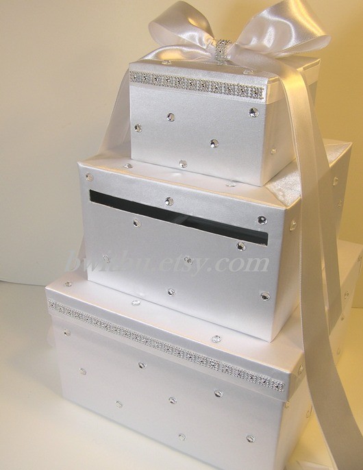 Beautiful White Wedding Card Box w rhinestones wedding Card Box