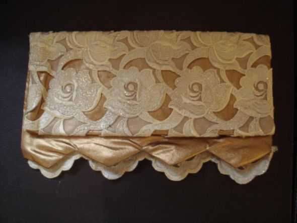 Bronze Ivory handmade Italian Lace clutch 2000 S H PURPLE 