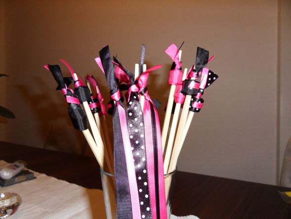 Let's see those DIYs! :  wedding diy july 2011 paper ribbon tissue rhinestone bedazzling table numbers craft signs pinwheels programs SDC11477