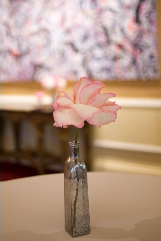 Cocktail Table Centerpiece Mercury Glass wedding pink white ivory silver 