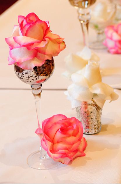 Head table Flowers wedding pink white ivory silver flowers reception 