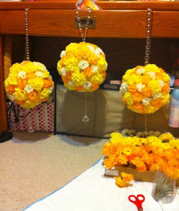 Large Yellow Carnation Pomanders Kissing Balls wedding inspiration 