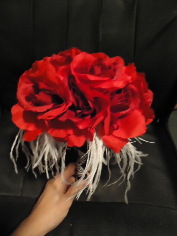 red rose feather and damask bouquet wedding red rose damask feather red 