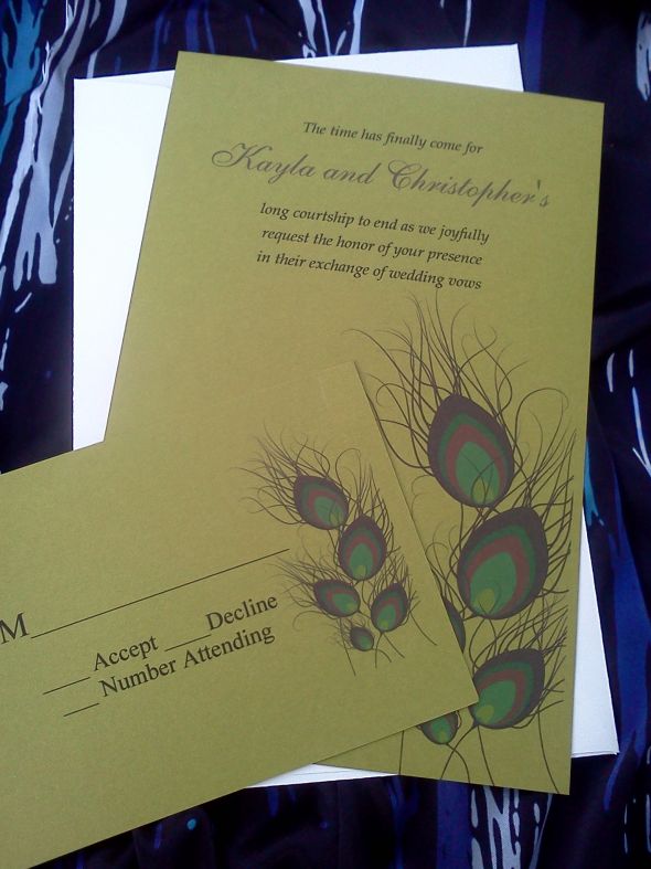 Beautiful Peacock Feather Personalized Wedding Invitation Set of 50 