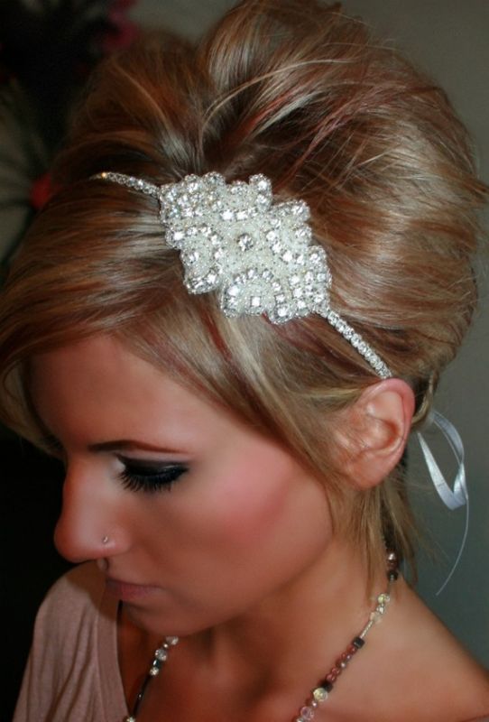 Show me your ribbon headbands! :  wedding headband ribbon rhinestone head band hair Head Piece