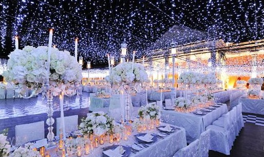 It will be a winter wedding Blue uplighting with all white tables