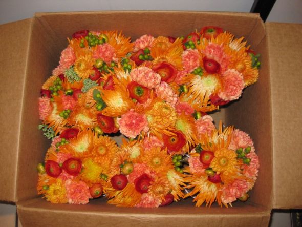 Bridesmaid Bouquets 34 orange dahlias 5 orange ranunculus 4 orange 
