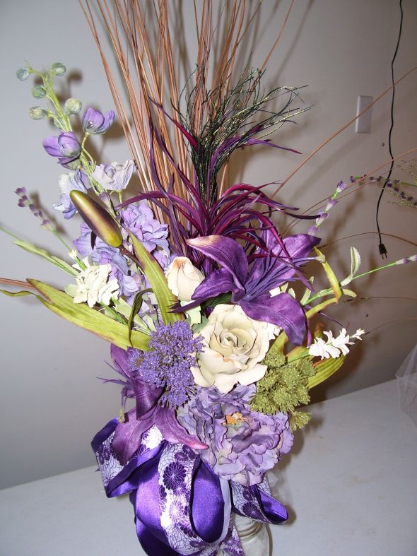 Purple Flower Arrangements wedding arrangements eggplant church decor