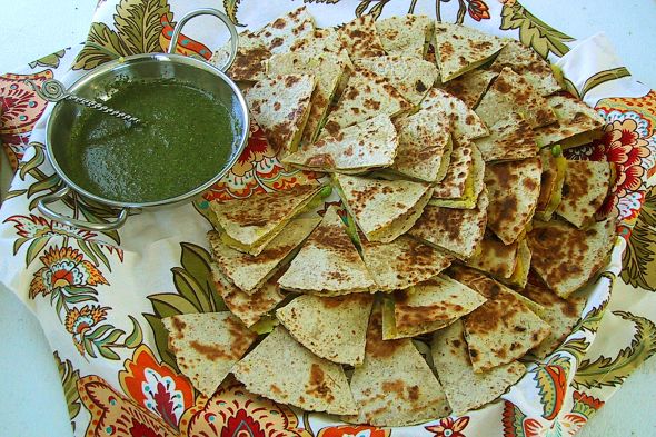 Blissfully ever after! :  wedding diy flip flops dessert stands program welcome bags reception tent food ceremony Samosa Quesadillas Cilantro Chutney2