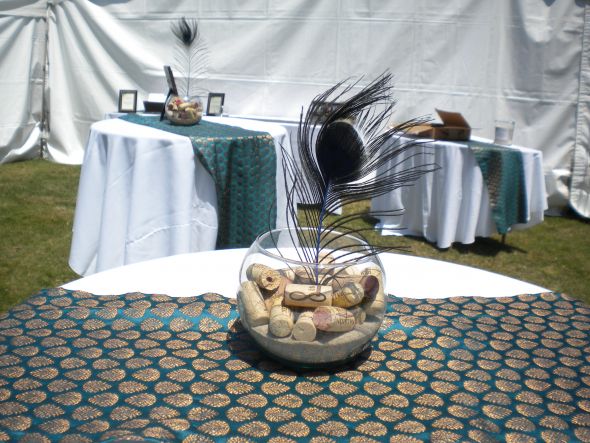 Blissfully ever after! :  wedding diy flip flops dessert stands program welcome bags reception tent food ceremony Cocktail Tables