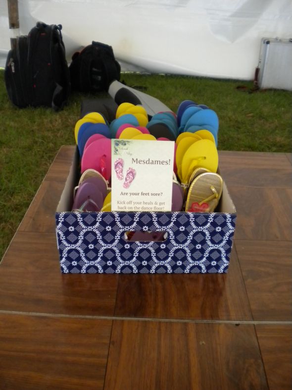 Blissfully ever after! :  wedding diy flip flops dessert stands program welcome bags reception tent food ceremony Flipflops W