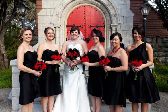Wedding Bridesmaids Dress Photos :  wedding black red bridesmaids Bm3