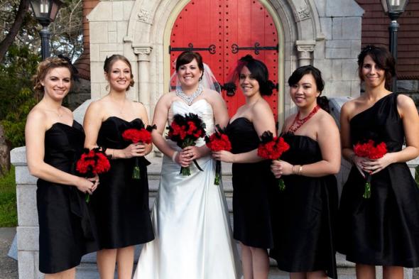 Wedding Bridesmaids Dress Photos :  wedding black red bridesmaids Bm6