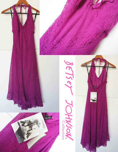 Betsey Johnson Purple Tie Halter Lace Unique Rare Dress wedding betsey 