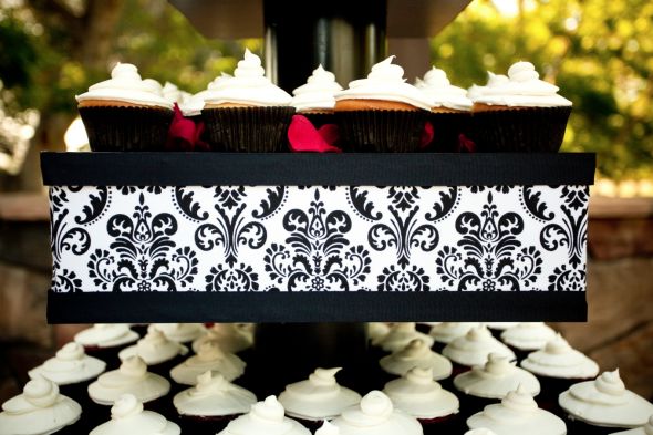 Handmade Cupcake Stand Black white damask Bottom is 30 square and it is 