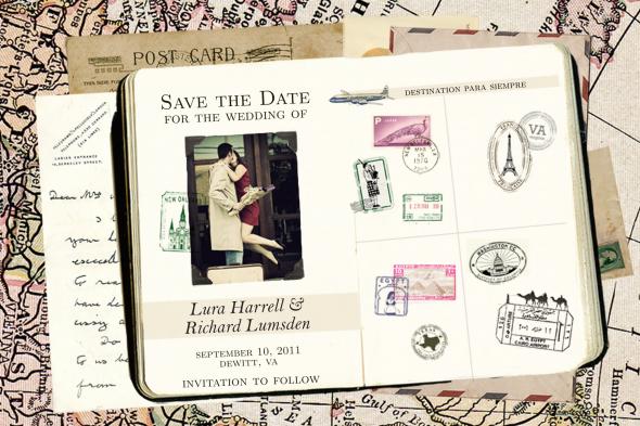 Passport save the date wedding invitations