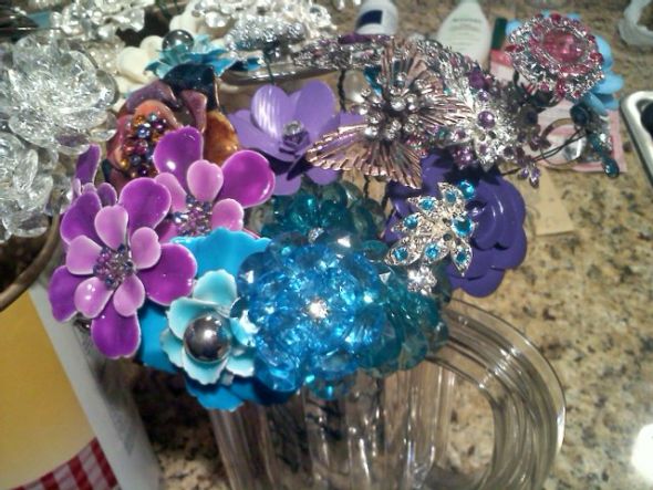 Brooch Bouquet wedding brooch brooches metal enamel rings teal purple 