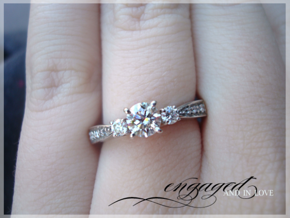 Please show me your wedding bands with three stones e-rings!! :  wedding rings three stones wedding bands Engaged Love