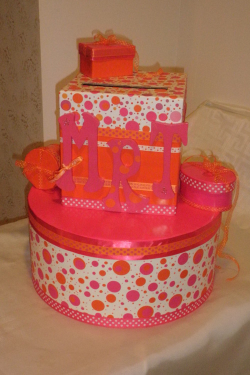 Bright pink orange money box wedding money box complimenting my colors 