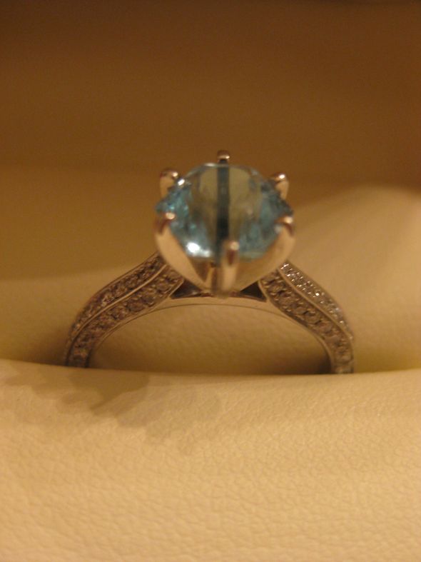 My snowflake cut aquamarine e-ring