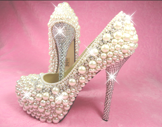 Pearl and crystals are added by hand on this shoe Shown is a 12 cm heel 