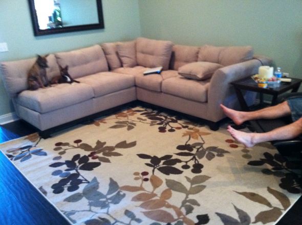 Our new living room! Just got a new area rug and NEED ADVICE!! : wedding Living Room2